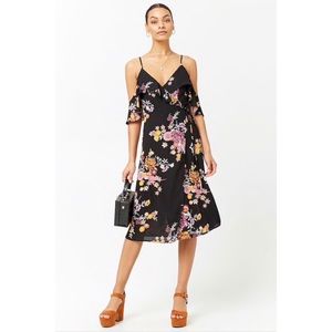 NWT Floral Flounce Open Shoulder Midi Dress Small